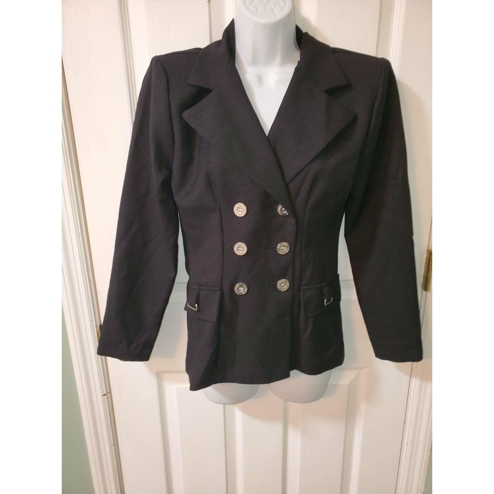 Splurge Womens Black Double Breasted Blazer Jacket Silver Buttons Size 3